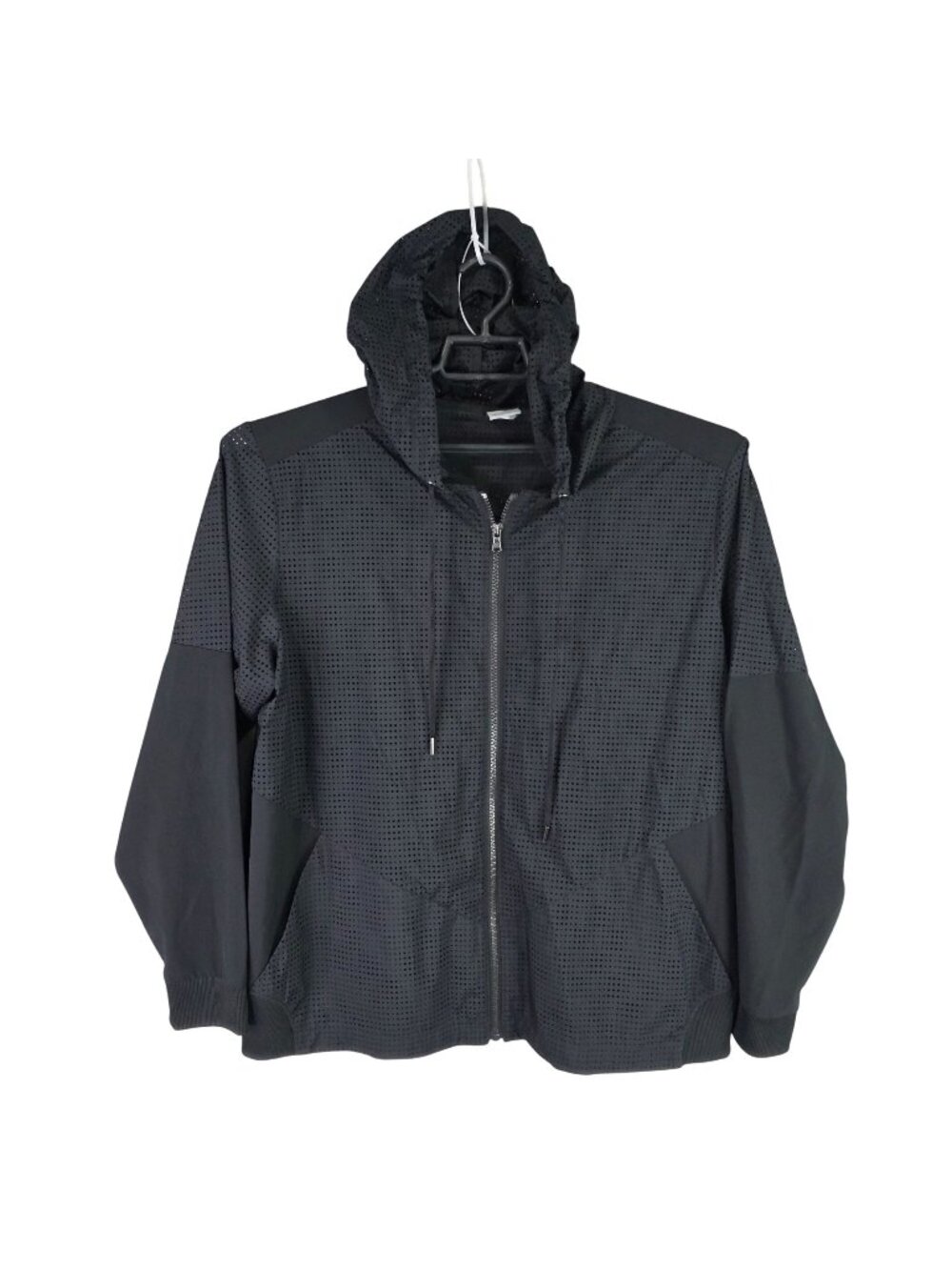Mens Champion Black Full Zip Perforated Hoodie Jacket Drawstring Size XL